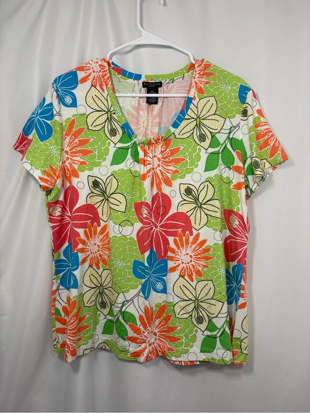 Vintage Petite Bay Studio Petite Floral Short Sleeve Scoop Neck Top Size PXL